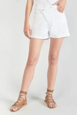 LE TEMPS DES CERISES Short Mosta En Jeans Blanc à Fermeture Asymétrique -Le Temps des Cerises Soldes Magasin 221 jfmosta00wpig 1001 imaged2
