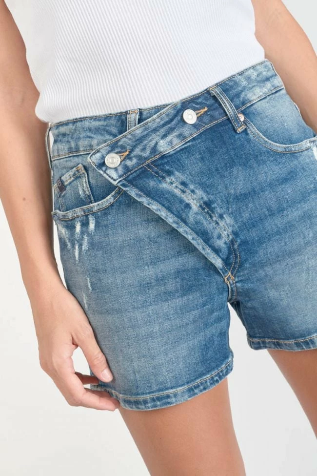 LE TEMPS DES CERISES Short Mosta En Jeans Bleu à Fermeture Asymétrique 1 LE TEMPS DES CERISES Short Mosta En Jeans Bleu à Fermeture Asymétrique