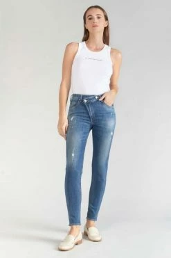 LE TEMPS DES CERISES Power Skinny Taille Haute 7/8ème Jeans Destroy Bleu N°2