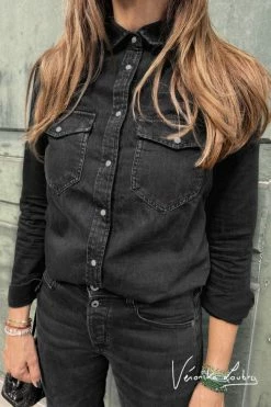 LE TEMPS DES CERISES Chemise En Jeans Josy Noire By Véronika Loubry -Le Temps des Cerises Soldes Magasin 222 fjosy000w1424ve 0403 imaged2