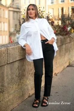 LE TEMPS DES CERISES COLLAB @YASMINE.ZEROC Amour 400/18 Mom Taille Haute 7/8ème Jeans Noir N°1