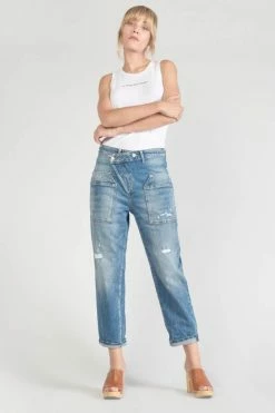 LE TEMPS DES CERISES Cosy Pocket Boyfit 7/8ème Jeans Destroy Bleu N°4