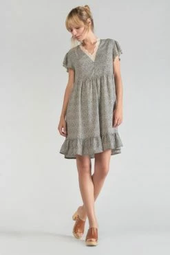 Le Temps des Cerises Soldes Magasin 15 LE TEMPS DES CERISES Robe Aliette à Motif Beige Et Noir