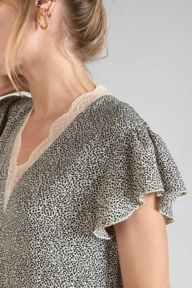 LE TEMPS DES CERISES Robe Aliette à Motif Beige Et Noir 2 LE TEMPS DES CERISES Robe Aliette à Motif Beige Et Noir – Image 2