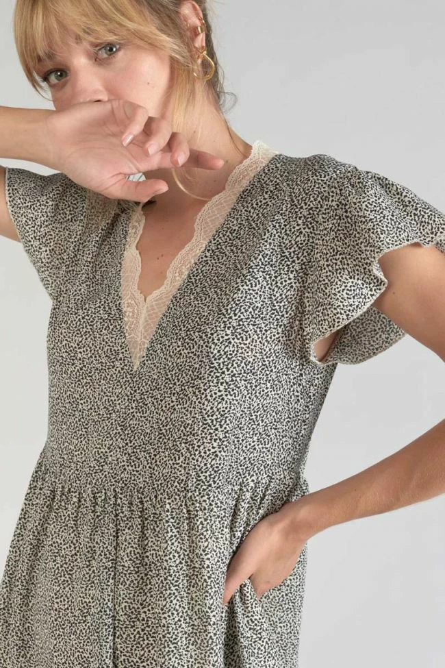 LE TEMPS DES CERISES Robe Aliette à Motif Beige Et Noir 6 LE TEMPS DES CERISES Robe Aliette à Motif Beige Et Noir – Image 6