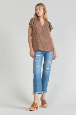 LE TEMPS DES CERISES Top Norine Kaki à Motif Fleuri -Le Temps des Cerises Soldes Magasin 231 fnorine000000mc 9888 imaged5