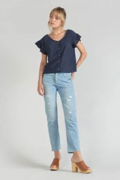 LE TEMPS DES CERISES Top Pedrina Ajouré Bleu Marine