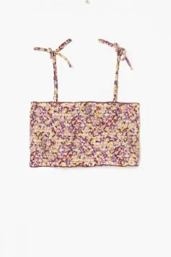 LE TEMPS DES CERISES Top Court Janisgi à Motif Floral Rose Et Jaune -Le Temps des Cerises Soldes Magasin 231 gjanisgi00000sm 2777 imaged4