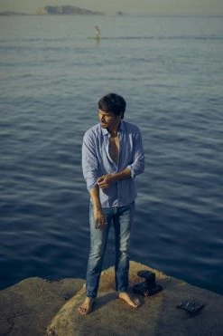 Le Temps des Cerises Soldes Magasin 33 LE TEMPS DES CERISES Chemise Bolko En Lin Mélangé Bleu Ciel