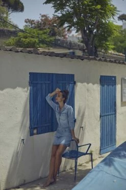 LE TEMPS DES CERISES Jupe Alofi En Jeans Bleu Clair