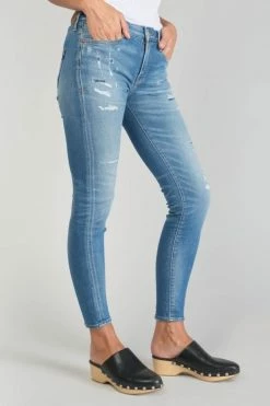 LE TEMPS DES CERISES Dames Power Skinny 7/8ème Jeans Destroy Bleu N°4
