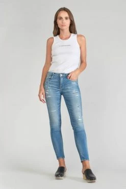 LE TEMPS DES CERISES Dames Power Skinny 7/8ème Jeans Destroy Bleu N°4 -Le Temps des Cerises Soldes Magasin 231 jfdames0w4080 3001 imaged2
