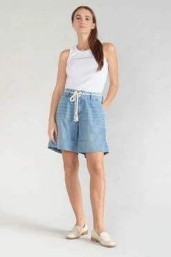 LE TEMPS DES CERISES Bermuda Hellia En Jeans Bleu Clair