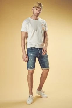 LE TEMPS DES CERISES Bermuda Jogg Oc Bleu Délavé Destroy