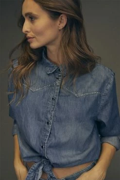 LE TEMPS DES CERISES Chemise Courte Felixa En Jeans Bleu