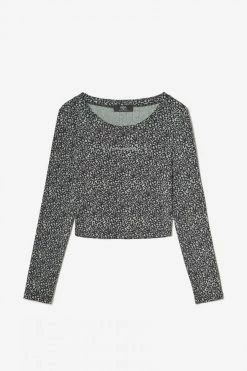 LE TEMPS DES CERISES Crop Top Besgi à Motif Léopard Vert