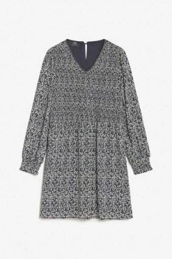 LE TEMPS DES CERISES Robe Meyagi à Motif Floral Bleu Nuit Et Blanc