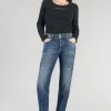 LE TEMPS DES CERISES Bambino 400/17 Mom Taille Haute 7/8ème Jeans Destroy Bleu N°2